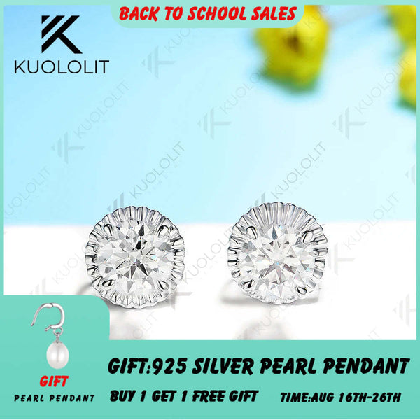 Kuololit 585 14K 2ctw Round Cut Moissanite Earring White Gold Earrings for Women Brilliant Cut D VVS Classic Earring Christmas