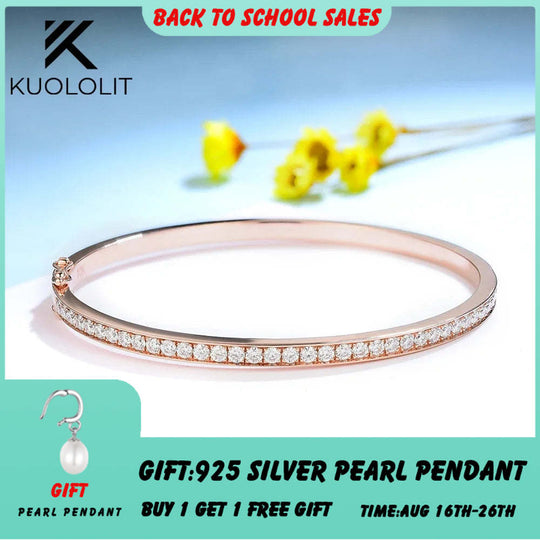 Kuololit Moissanite Bangle for Women Solid 10K Rose Gold D VVS1 Oval Shaped Moissanite Bracelet for Engagement Trendy Gift