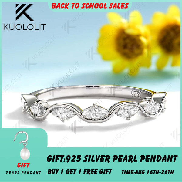 Kuololit 0.7CTW Marquise Moissanite Ring Eternity Half Band for Women Solid14K10K585 White Gold Eternity Half Band for Christmas