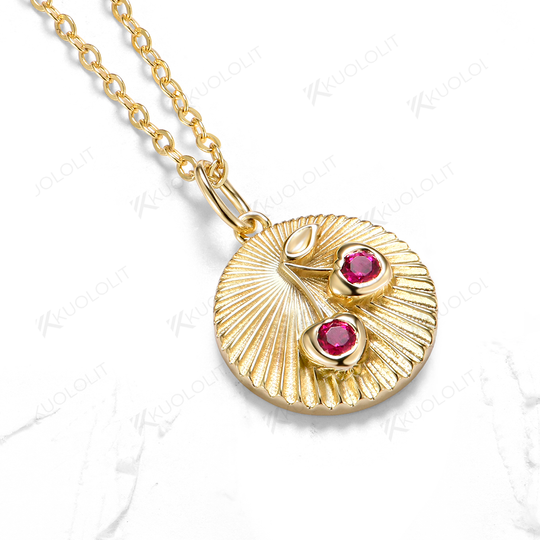 Kuololit Lab Grown Ruby Apple Necklace for Women Solid 14K 10K 585 Yellow Gold
