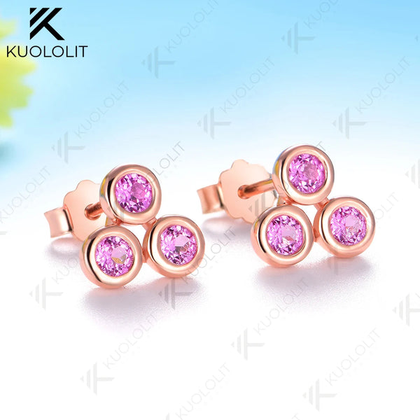 Kuololit 0.48CTW Lab Grown Pink Sapphire Custom Stud Earrings for Women Solid 10K 14K 585 Rose Gold  for Classic Christmas Gifts