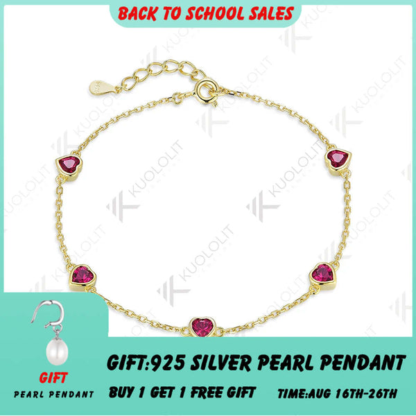 Kuololit Armband mit 1,5 Karat im Labor gezüchteten Rubinen für Damen, massives 18K, 14K, 10K, 585 Gelbgold, herzförmiger Schliff – ideales Weihnachtsgeschenk 