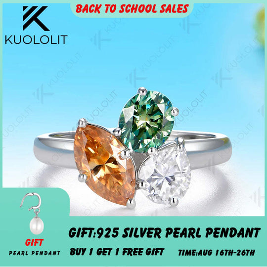 Kuololit 2.4CTW Champagne Cyan Moissanite Custom Ring for Women Men Solid 14K 10K Yellow Gold for Christmas Anniversary Gifts