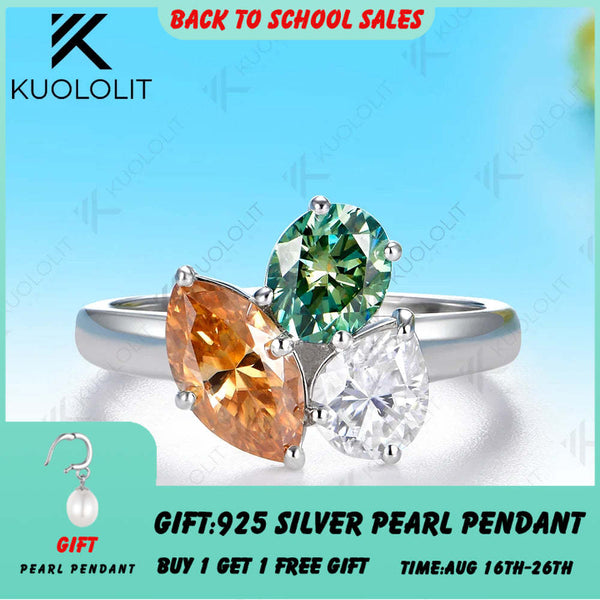 Kuololit 2.4CTW Champagne Cyan Moissanite Custom Ring for Women Men Solid 14K 10K Yellow Gold for Christmas Anniversary Gifts