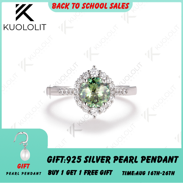 Kuololit  1.2CT Jubilee Cut Cyan Round Moissanite Ring for Women Solid 925 White Gold Engagement Ring for Christmas Gifts Party
