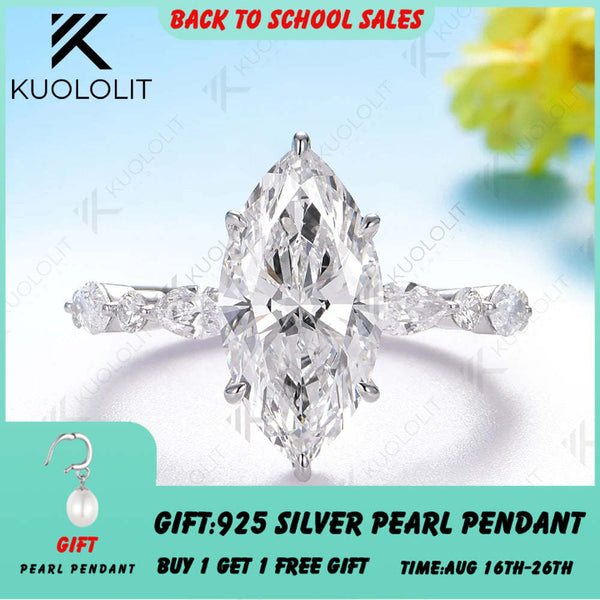 Kuololit 3CT Marquise Moissanite Ring for Women Solid 14K 10K 585 White Gold Engagement Ring for Christmas Gifts Engagement