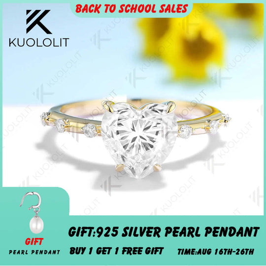 Kuololit 3CT Moissanite Engagement Ring for Women Solid 18K 14K 10K 585 Yellow Gold Heart Ring for Anniversary Christmas Gifts