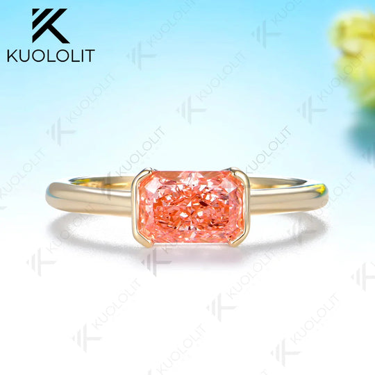 Kuololit 1CT IGI Fancy Intense Pink Lab Diamonds Custom Ring for Women Solid 14K 10K  Yellow Gold Engagement Ring for Christmas