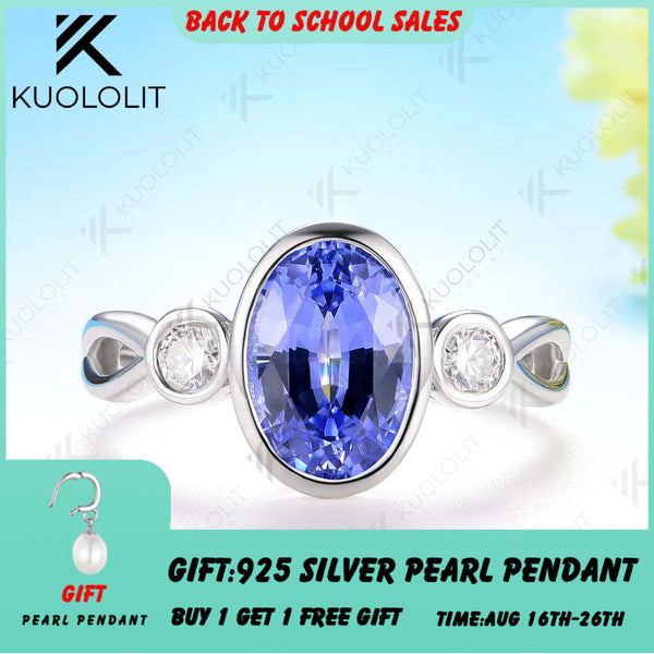 Kuololit 2.5CT Lab Grown Blue Sapphire Moissanite Ring for Women Solid14K 10K 585 White Gold Engagement Ring for Christmas Gifts