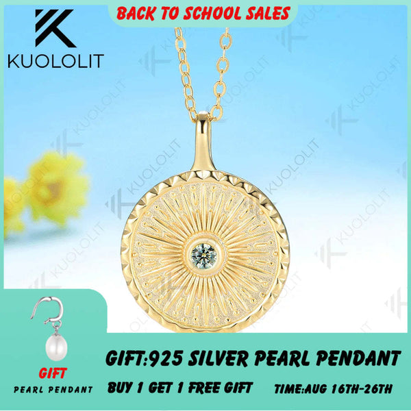 Kuololit 0.1CT Cyan Moissanite Necklace for Women Solid 14K 10K Yellow Gold Engagement Ring for Christmas Gift Party Anniversary