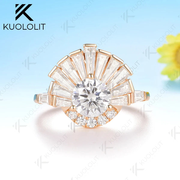 Kuololit 1CT Round Moissanite Custom Engagement Ring for Women Solid 14K 10K 585 Rose Gold Ring for Christmas Gifts Jewelry