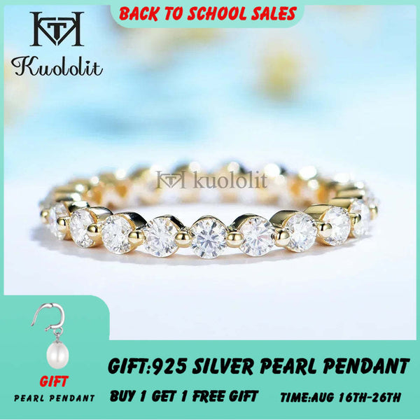 Kuololit 585 14K 10K White Gold Bubble Ring for Women 2.5mm Round Cut Moissanite Solitaire Eternity Full Band for Engagement New