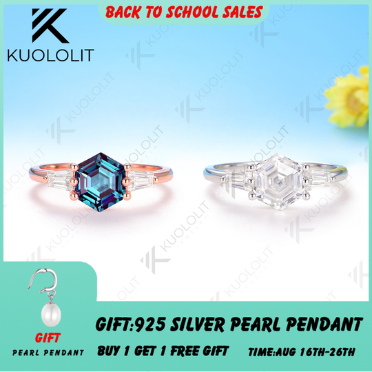 Kuololit 2CT Hexagon Lab Grown Alexandrite or Moissanite  Ring for Women Solid 585 10K 14K Yellow Gold for Wedding Engagement Christmas Gifts