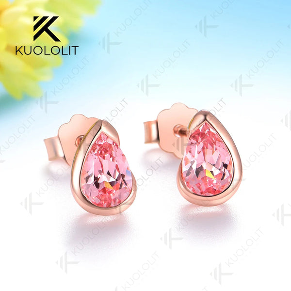 Kuololit 1CTW Lab Grown Pink Sapphire Stud Earrings for Women Solid 14K10K 585 Rose Gold Earrings for Engagement Christmas Gifts