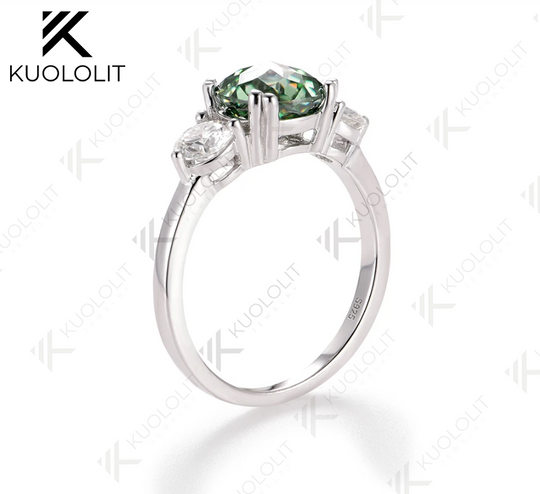 Kuololit 2CT Jubilee Cut Cyan Moissanite and 0.8ct White Moissanite Rings for Women Round Cut Solitaire Ring for Christmas