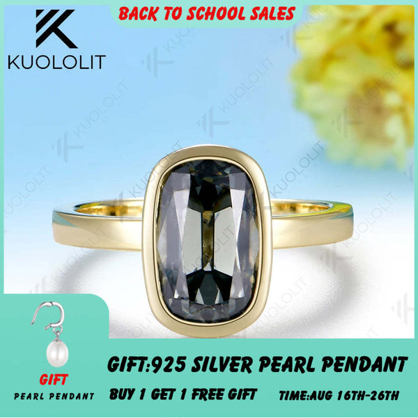 Kuololit 3.5CT OMC Grey Cushion Moissanite Custom Ring for Women Solid 14K 10K  Yellow Gold Ring for Anniversary Christmas Gift
