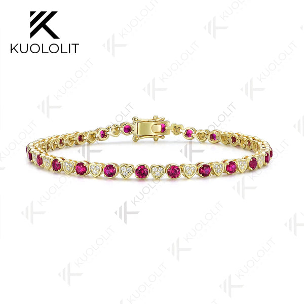 Kuololit Tennisarmband mit im Labor gezüchteten Diamanten und Rubinen für Damen und Herren, massives 18K, 14K, 10K, 585 Gelbgold, Diamantarmband – das perfekte Weihnachtsgeschenk 