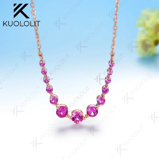 Kuololit 1.3CTW Lab Grown Pink Sapphire Necklace for Women Solid 14K 10K Rose Gold for Anniversary Christmas Gifts Engagement