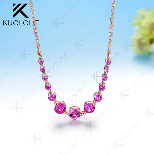 Kuololit 1.3CTW Lab Grown Pink Sapphire Necklace for Women Solid 14K 10K Rose Gold for Anniversary Christmas Gifts Engagement