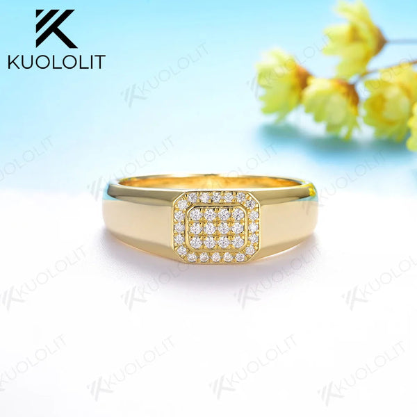 Kuololit 0,24 Karat Moissanit-Ring mit Pavé-Fassung für Damen und Herren, massiver 925er Sterlingsilber- und 14K-Goldring, ideal für Jahrestag und Verlobung 