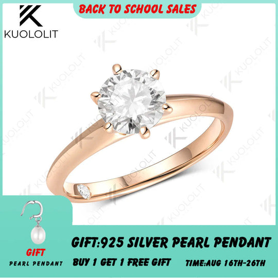 Kuololit 1CT IGI Lab Grown Diamonds Custom Engagement Ring for Women Solid 14K 10K 585 Rose Gold Ring for Christmas Gifts Party