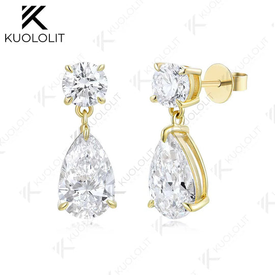 Kuololit 3CTW Lab Grown Diamonds Stub Earrings for Women Solid 18K 14K 10K 585 Yellow Gold Pear Clip Earring for Christmas Gift