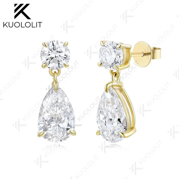 Kuololit 3CTW Lab Grown Diamonds Stub Earrings for Women Solid 18K 14K 10K 585 Yellow Gold Pear Clip Earring for Christmas Gift
