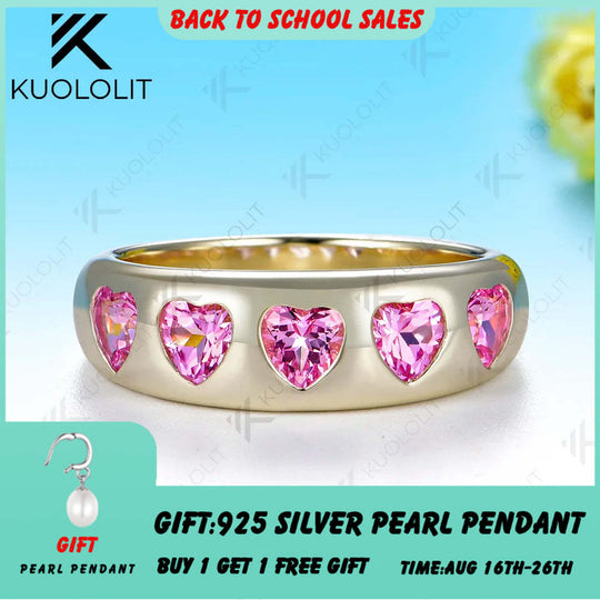 Kuololit 1.5CTW Lab Grown Pink Sapphire Wedding Band Custom Ring for Women Solid 14K 10K Yellow Gold for Christmas Gifts Party