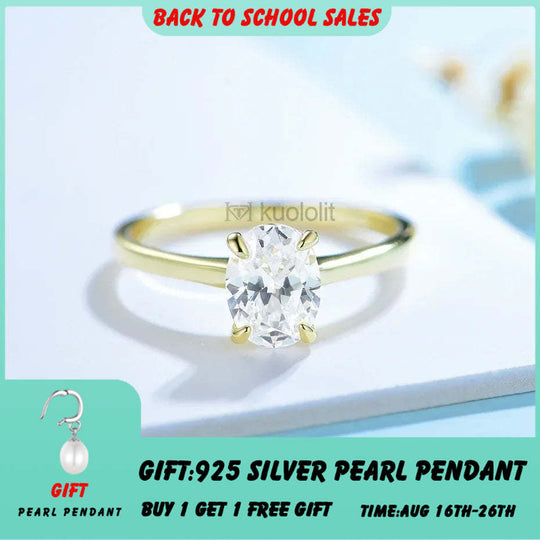 Kuololit 585 14K Yellow Gold 1.5CT 1.0CT Moissanite Ring for Women Ova Solitaire Ring Engagement Moissanite with Certificate GRA