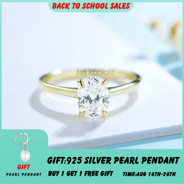 Kuololit 585 14K Yellow Gold 1.5CT 1.0CT Moissanite Ring for Women Ova Solitaire Ring Engagement Moissanite with Certificate GRA