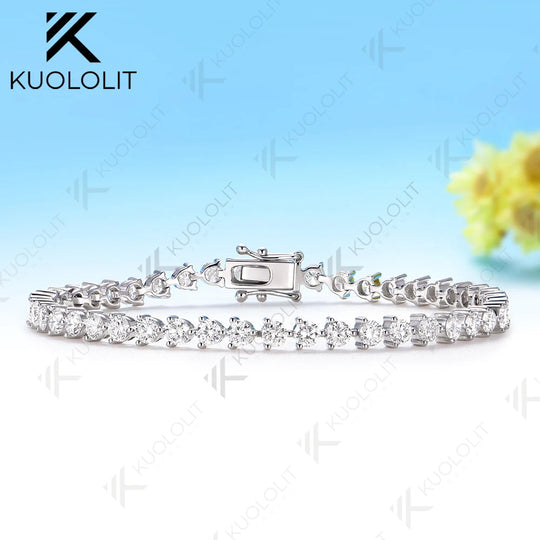 Kuololit 5.2CTW Lab Grown Diamonds Tennis Bracelet for Women Solid 14K 10K Yellow Gold Three Prong Bracelet for Christmas Party