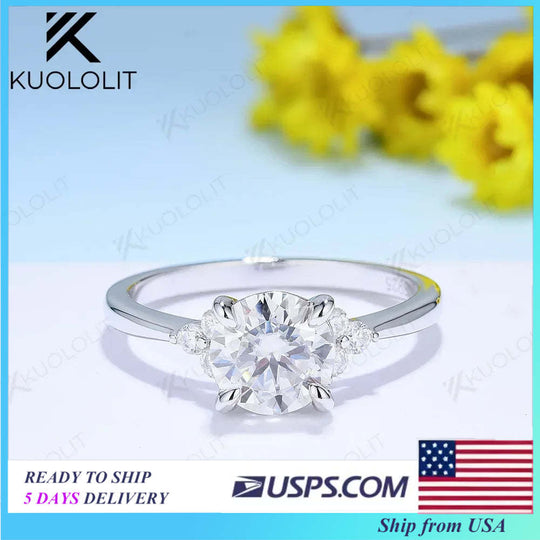 Kuololit 1CT Moissanite Rings for Women Sliver 925 White Gold Round Cut  for Anniversary Wedding Engagement Classic Jewelry