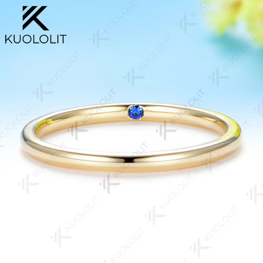 Kuololit Plain Lab Sapphire inside Custom Ring for Women Solid 14K 10K Yellow Gold Ring Band for Anniversary Christmas Gifts Party