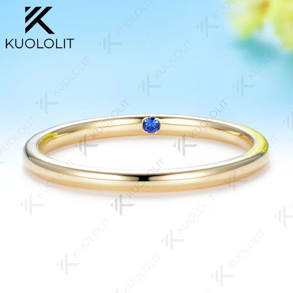 Kuololit Plain Lab Sapphire inside Custom Ring for Women Solid 14K 10K Yellow Gold Ring Band for Anniversary Christmas Gifts Party