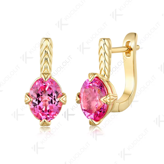 Kuololit 4CTW Oval Moissanite Lab Pink Sapphire Stud Earrings for Women Solid 14K 10K 585 Yellow Gold Oval Cut for Christmas Gifts Party