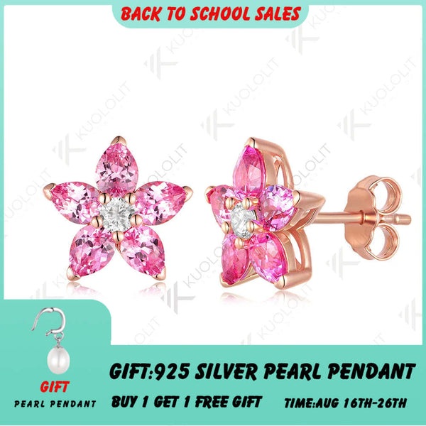 Kuololit Ohrstecker mit 3,1 Karat im Labor gezüchteten Diamanten und rosa Saphiren für Damen, massives 14K/10K/585 Weißgold, ideales Weihnachtsgeschenk 