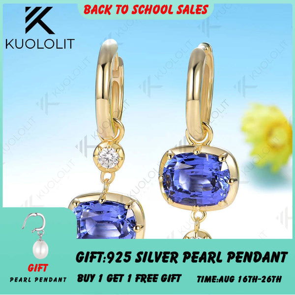 Kuololit 5CTW Lab Grown Diamond Blue Sapphire Hoop Earrings for Women Solid14K10K Yellow Gold 585 Gold for Christmas Gifts Party