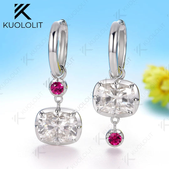Kuololit 5CTW Moissanite Lab Grown Ruby Hoop Earrings for Women Solid 14K10K 585 White Gold for Engagement Christmas Gifts Party