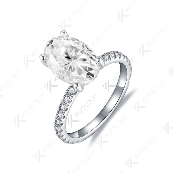 Kuololit 4ct Oval Moissanite Ring for Women Solid PT950 14K 10K White Gold Solitaire Engagement Wedding Promise Gift Christmas