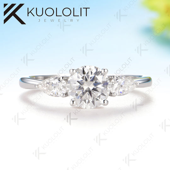 Kuololit 1CT Round Cyan Moissanite Engagement Ring for Women Solid 14K 10K 585 Yellow Gold Ring for Christmas Gifts Party