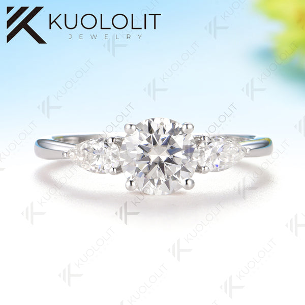 Kuololit 1CT Round Cyan Moissanite Engagement Ring for Women Solid 14K 10K 585 Yellow Gold Ring for Christmas Gifts Party