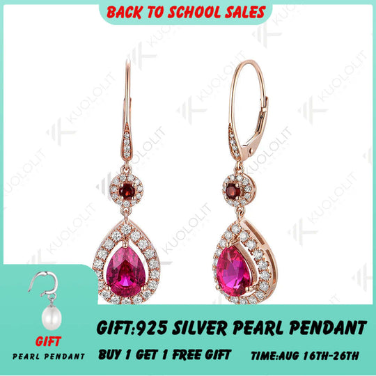 Kuololit Lab Grown Ruby Clip Earrings for Women Solid 14K 10K 585 Yellow Gold Natural Garnet Earrings for Engagement Christmas
