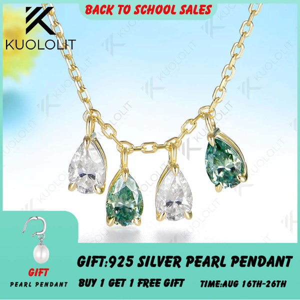 Kuololit 2CTW Cyan White Moissanite Custom Necklace for Women Men Solid 585 14K 10K Yellow Gold Pear Chain for Christmas Gifts