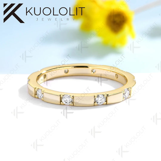 Kuololit 0.3ctw Moissanite Band for Men Women Solid 18K 14K 10K Gold Yellow Gold Engagement Ring for Christmas Gifts Anniversary