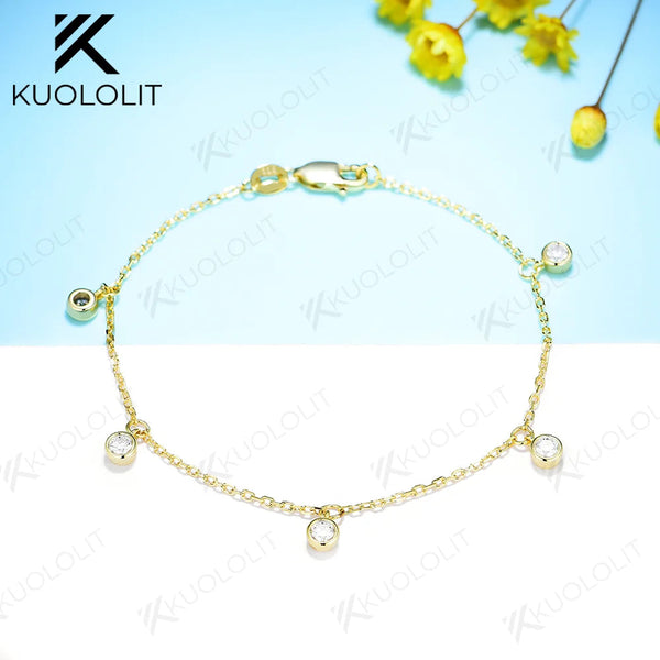 Kuololit Moissanit-Armbänder für Damen und Herren, 585er, 18K und 10K Silber, runde, verstellbare Armbänder – ideal als Geschenk zur Verlobung, Feier oder zu Weihnachten 