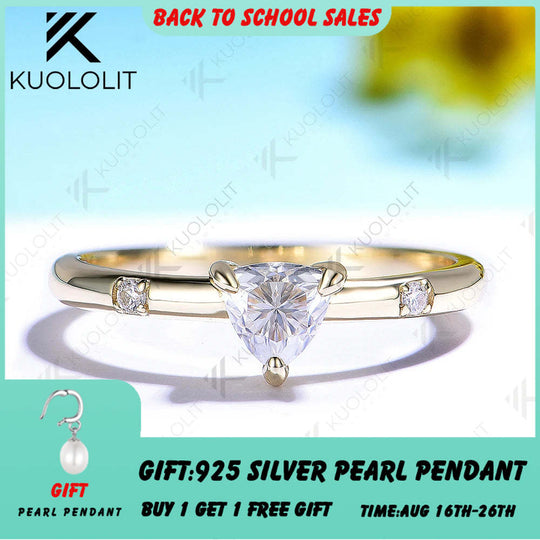 Kuololit 0.5CT Trilyon Cut Moissanite Ring for Women Solid 14K 10K Yellow Gold Ring for Anniversary Christmas Gifts Party Custom