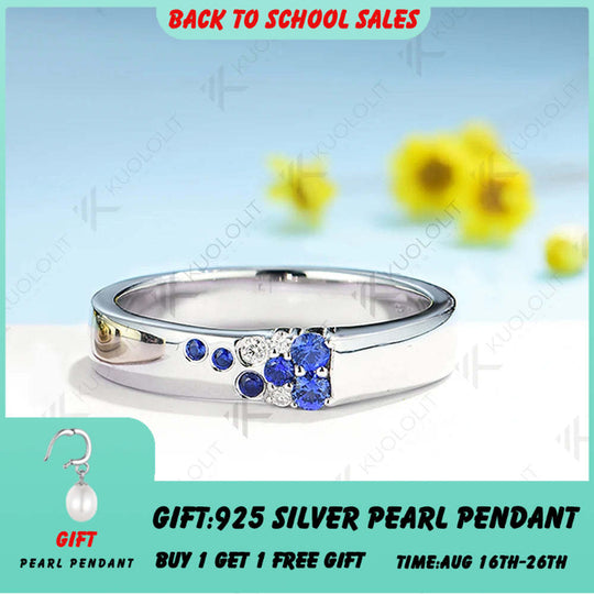 Kuololit 0.17CTW Lab Grown Sapphire Wide Band  for Men Women Solid 10K 14K Gold 925 Sliver Round Cut For Wedding Christmas Gift