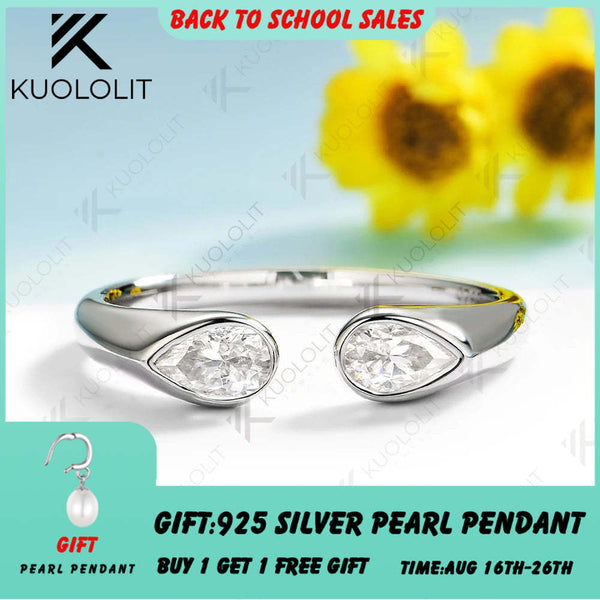 Kuololit 0.7CTW Moissanite Band Rings for Women Men Solid 14K 10K 585 White Gold Pear Cut Wedding Band for Christmas Anniversary