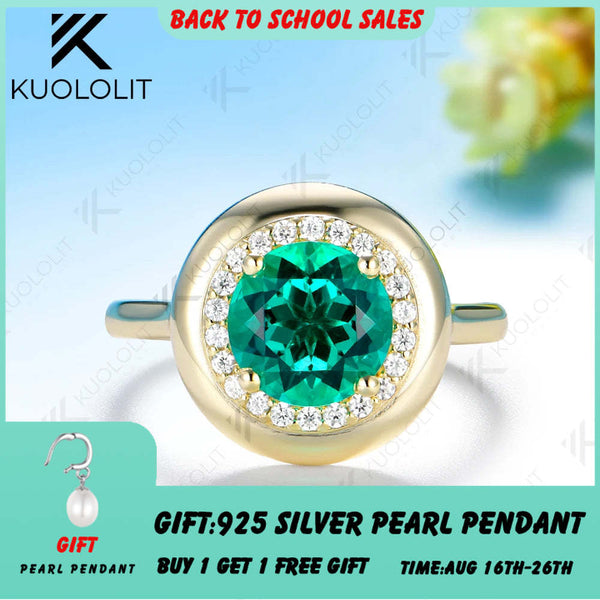 Kuololit 2CT Lab Grown Emerald Gemstone Moissanite Custom Ring for Women Men Solid 14K 10K Yellow Gold for Anniversary Christmas