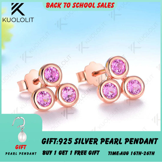 Kuololit 0.48CTW Lab Grown Pink Sapphire Custom Stud Earrings for Women Solid 10K 14K 585 Rose Gold  for Classic Christmas Gifts